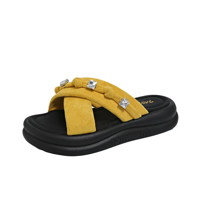 AJPAP Rhinestone Woven Slide Slippers Women's-3