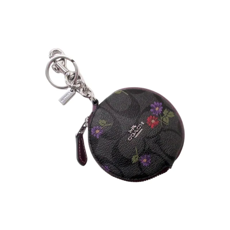 COACH Canvas With Leather Coin Purse Mini Women's Graphite With Dark Berry-1
