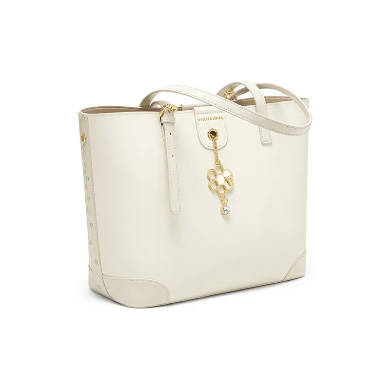 CNOLES Synthetic Leather Large Capacity Tote Bag Shoulder Bag Regular Women's White Honey-2