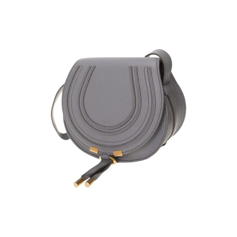 Chloe Marcie Grained Calfskin Saddle Bag Crossbody Shoulder Bag Women's Gray-2