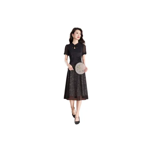 Mylan Summer Short Sleeved Dress Cinched Waist Women's