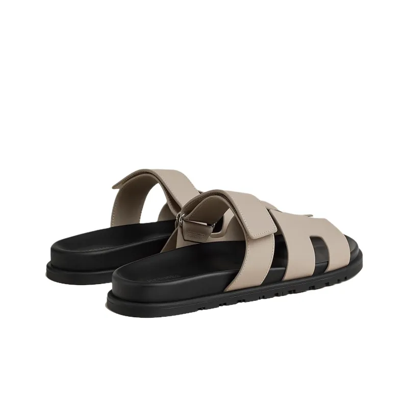 HERMES Paris Rubber Sole Slip Resistant Slide Slippers Men's Beige-3
