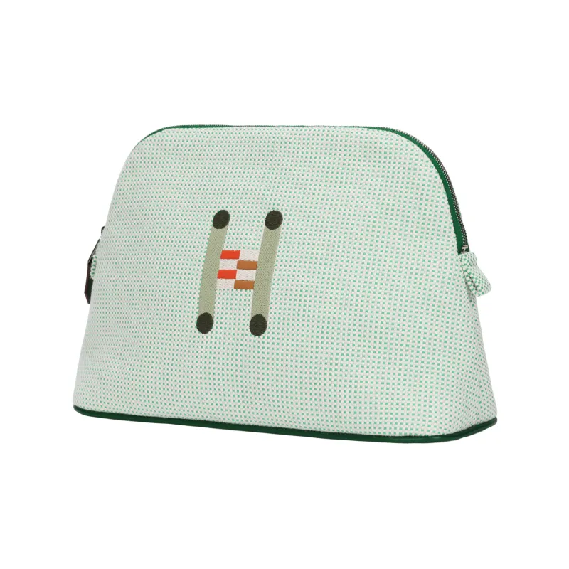 HERMES Bolide Crazy H Cotton Storage Bag Medium Size Women's Cloud White & Mint Green-1