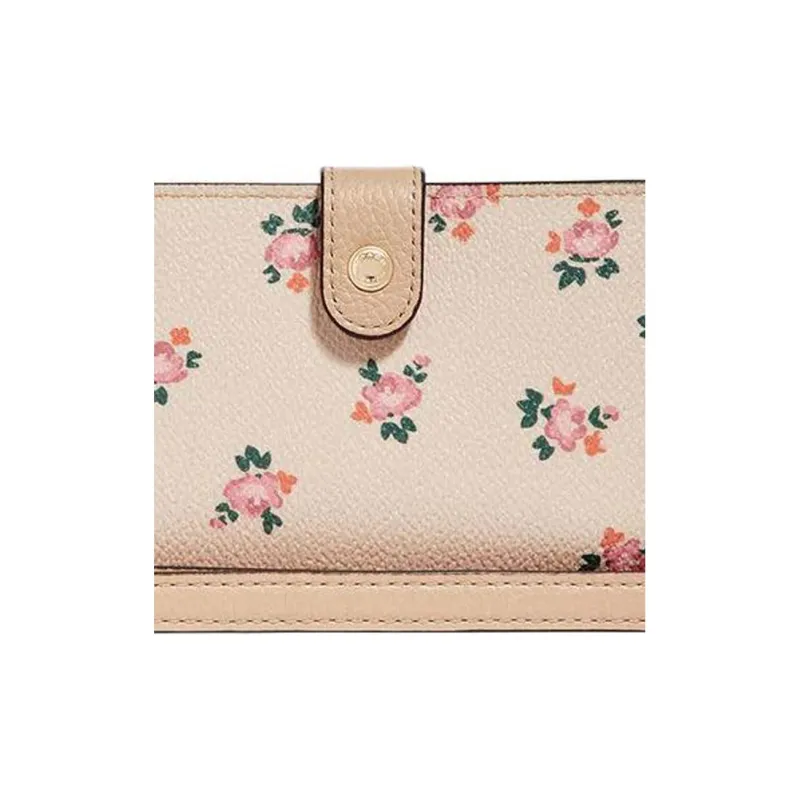 COACH Coated Canvas With Leather Coin Pocket Wallet Cell Phone Pouch Trumpets Women's Apricot With Floral-2