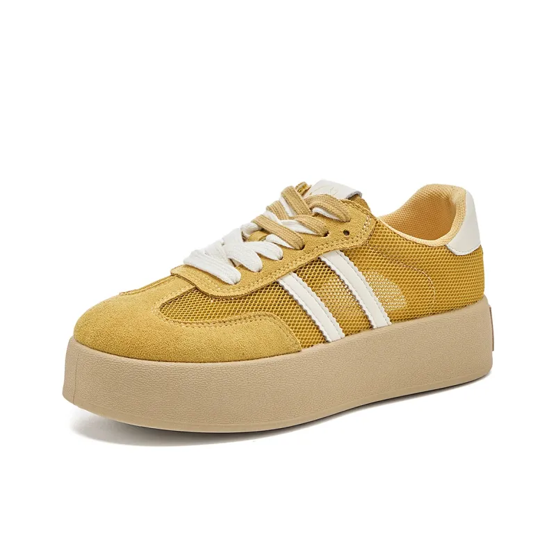 La Chapelle Anti Slip Wear Resistant Low Top Skateboard Shoes Women's Yellow-0
