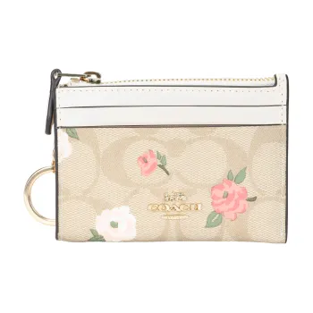 COACH Skinny Id Case Canvas Wallet Mini Women's Gold & Light Khaki Chalk Multicolor
