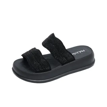 Mulinsen Stitching Rhinestone Abrasion Resistant Slide Slippers Women's