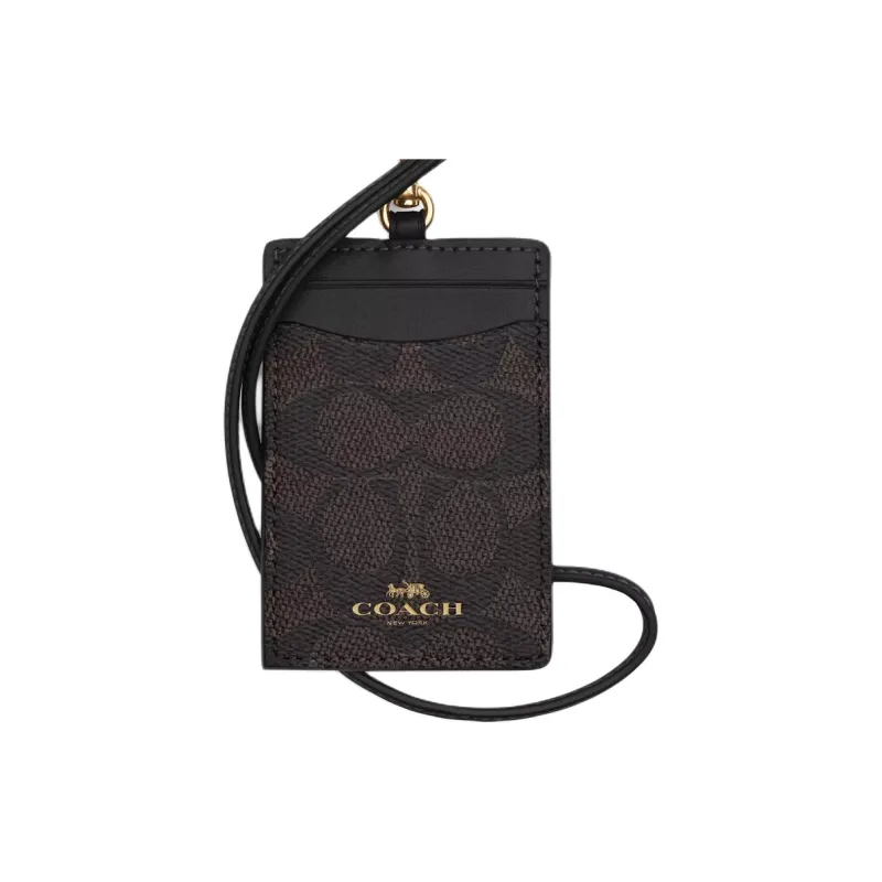 COACH Coated Canvas Card Holder Mini Women's Dark Brown & Black-2