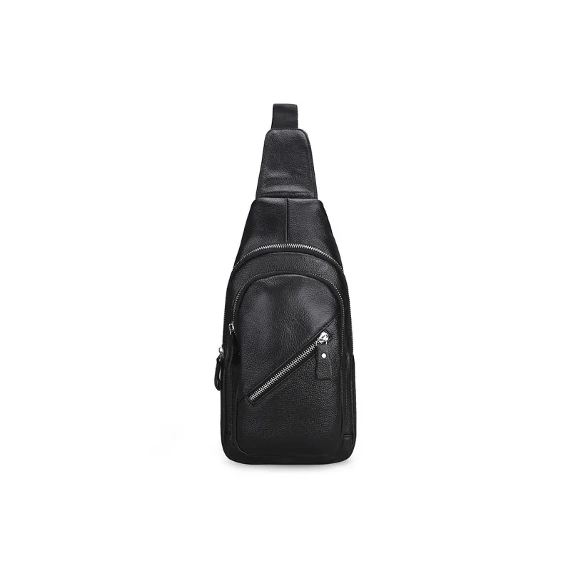 Yalu Top Grain Cow Leather Sling Bag Regular Men's Black-0