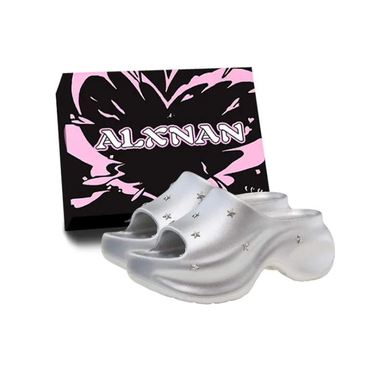 Alxnan Odor Resistant Slide Slippers Women's Silver-6