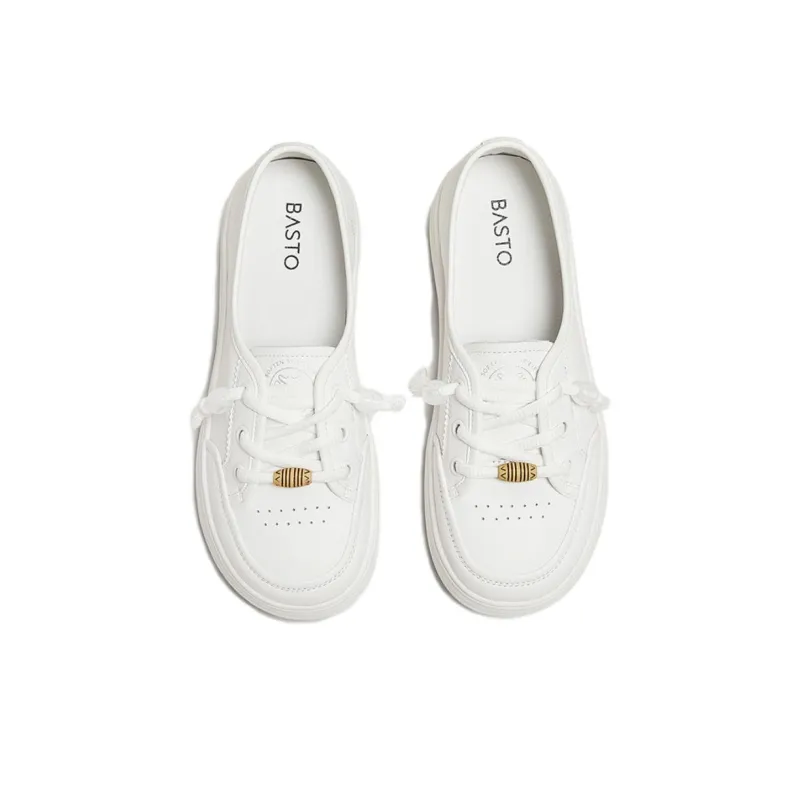 BASTO Breathable Low Top Skateboard Shoes Women's White-2