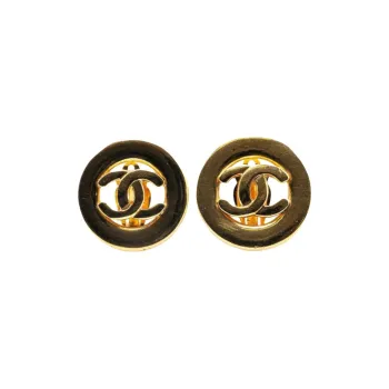 CHANEL 20th Century Plated Cc Round Clip On Earrings Costume Earrings