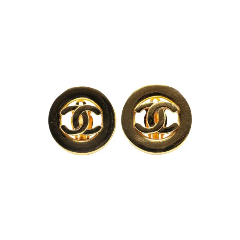 CHANEL 20th Century Plated Cc Round Clip On Earrings Costume Earrings-0