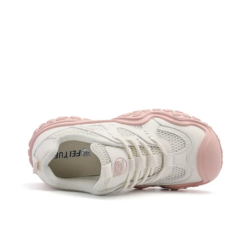 Feiyue Abrasion Resistant, Breathable, Lightweight Low Top Chunky Sneakers Women's Beige Pink-3