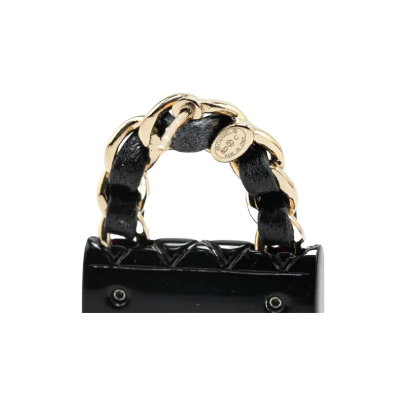 CHANEL Resin, Lambskin, Metal Earrings Women's Black-2