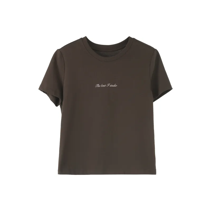 Fstudio Korean Style Textured Outfit Vintage Letter Short Sleeved T Shirts Women's-1