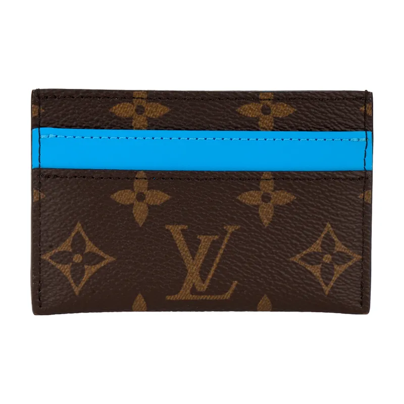 LOUIS VUITTON Leather Card Holder Regular Unisex Blue & Brown-2