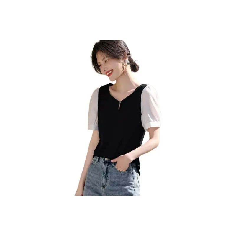 Mu Xiao Xin T Shirts Women's Black/White-0