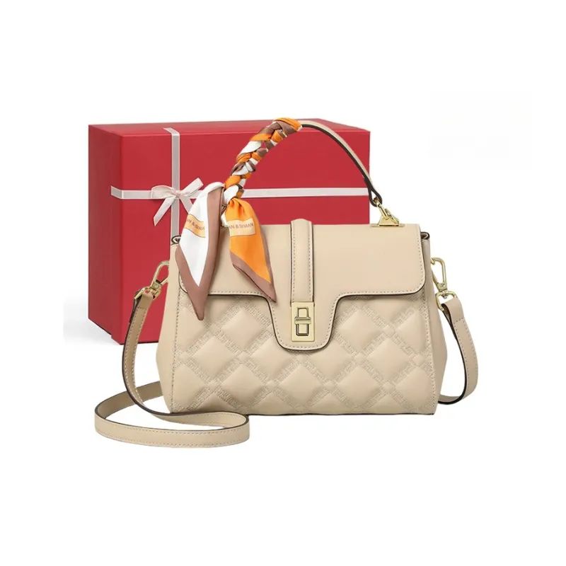 CNNCOO Cow Leather Handbag Women's Apricot/Black-0
