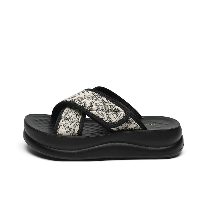 ZHR Slide Slippers Women's Beige Black, Black-0