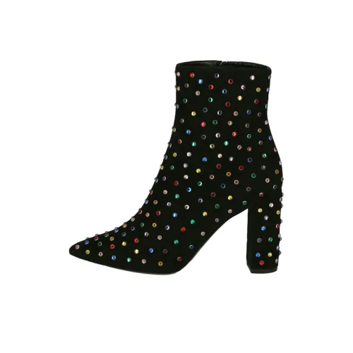 SAINT LAURENT Betty Embellished Ankle Boots Black Suede Women's