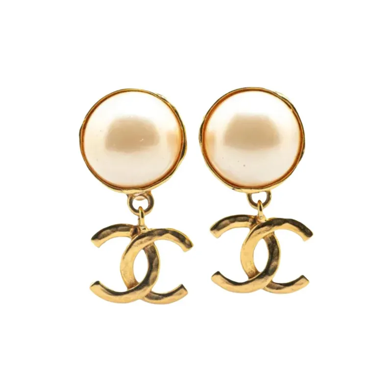 CHANEL 1994 Cc Faux pearl Clip on Earrings-0