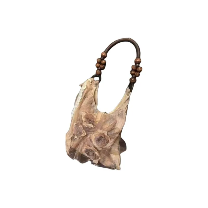 ALOENEY Silk Handbag, Shoulder Bag Small Size Women's Chinese Black/Grass Wood Color-5