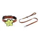 [Bamboo Green]Pixel Floral+Cocoa Brown Collar+Cocoa Brown Leash