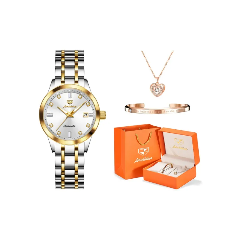 Jin Shi Dun Mechanical Movement Stainless Steel Watchband Watch Women's Watch White Dial-12