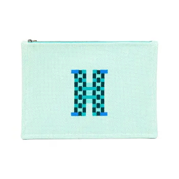 HERMES H Tissage Cotton Canvas Bag Clutch Storage Bag Large Size Unisex Blue & Green
