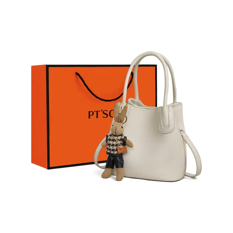 PT'SON Synthetic Leather Bucket Bag, Shoulder Bag, Crossbody Bag, Handbag Regular Women's Ecru-0
