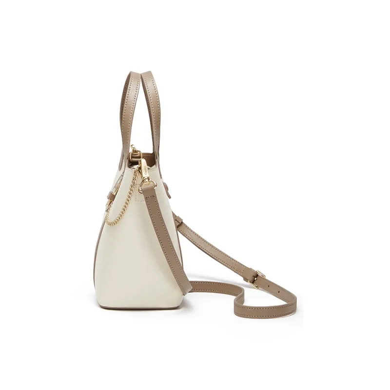CNOLES Cow Leather Handbag Bucket Bag Shoulder Bag Crossbody Bag Regular Women's Cream White-2