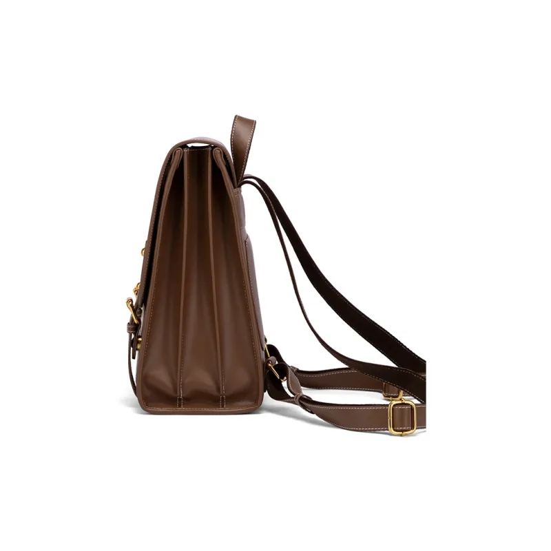 CNOLES Cow Leather Backpack Women's Mousse Brown Plaid/Mousse Black Plaid-2