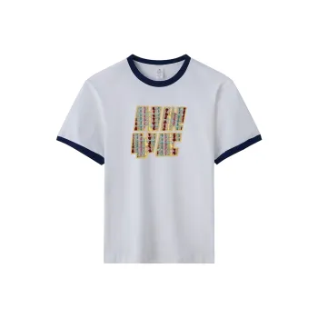 FAIRWHALE T Shirts Women's White & Navy Blue