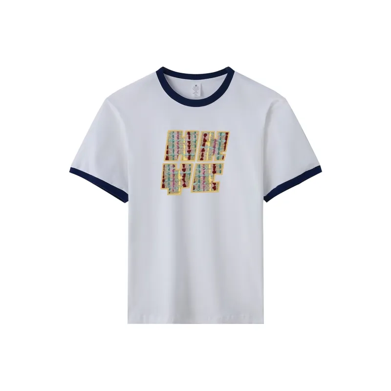 FAIRWHALE T Shirts Women's White & Navy Blue-0