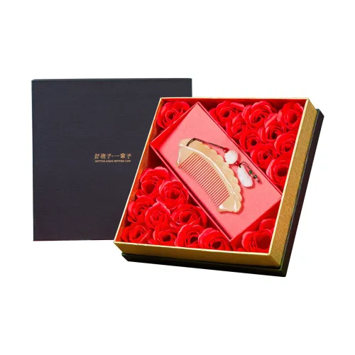 DANPU Phoenix Comb Radiant Red Rose Gift Box Set Natural Ox Horn Comb Massage Soothing Meridian Straight Hair Care