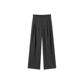 PEACEBIRD Casual Pants Women's Black White Stripes