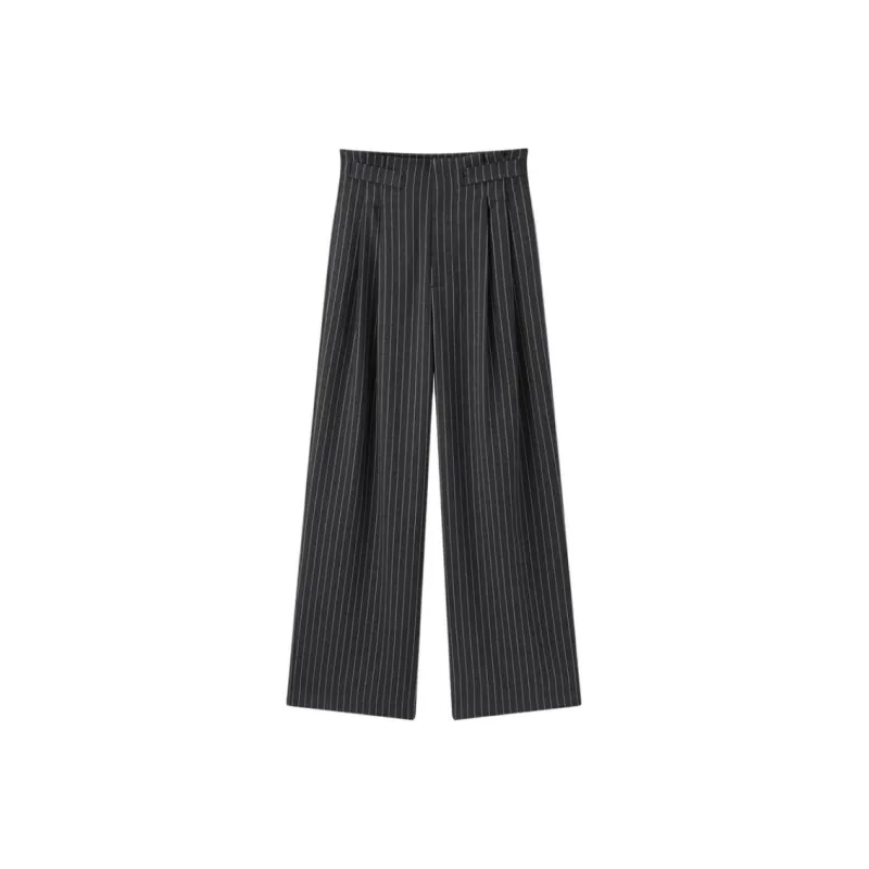 PEACEBIRD Casual Pants Women's Black White Stripes-0