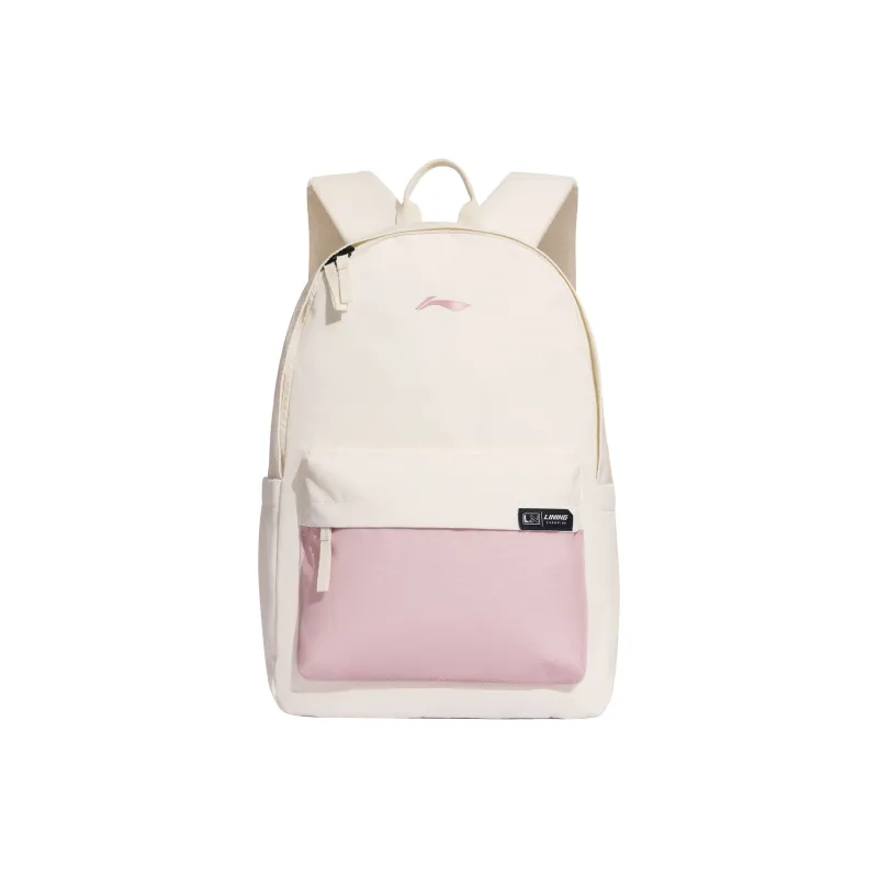 LiNing Polyester Backpack Unisex White & Pink-0