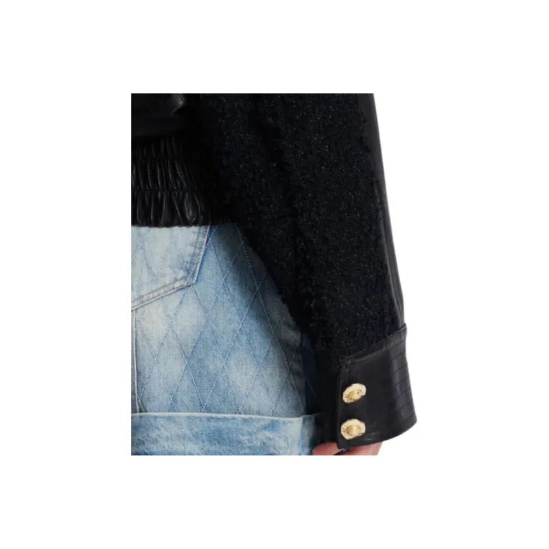BALMAIN Tweed panel Leather Bomber Jacket-6