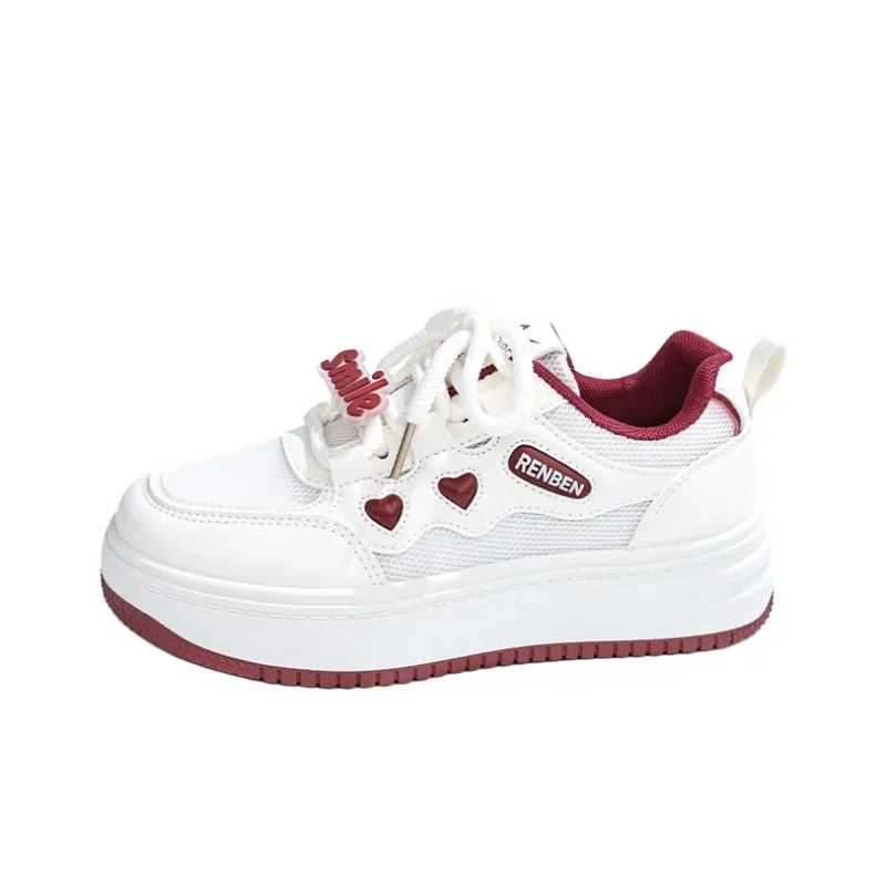 RENBEN Lightweight And Breathable Low Top Skateboard Shoes Women's White Red-1