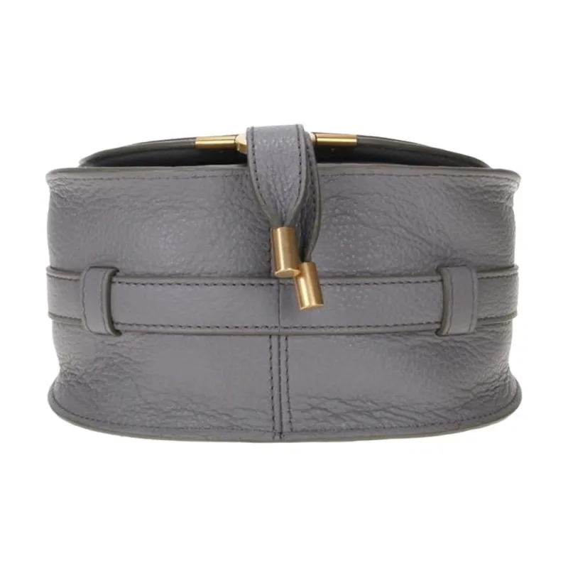 Chloe Marcie Grained Calfskin Saddle Bag Crossbody Shoulder Bag Women's Gray-4