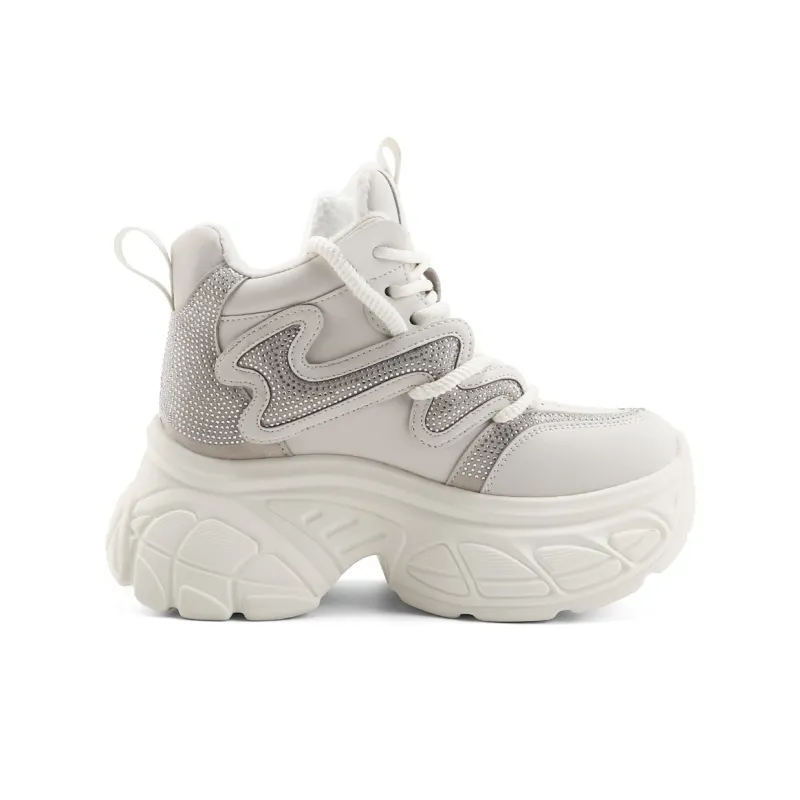 TOM TAILOR Phantom White Stylish Platform Shoes Mid Top Chunky Sneakers Women's-31