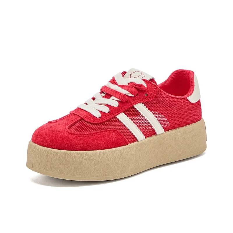 La Chapelle Anti Slip Wear Resistant Low Top Skateboard Shoes Women's Red-0
