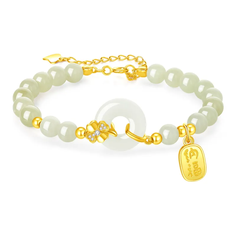 Lao Feng Xiang Hetian Jade Bracelets Pale Greenish White Jade Women's-0