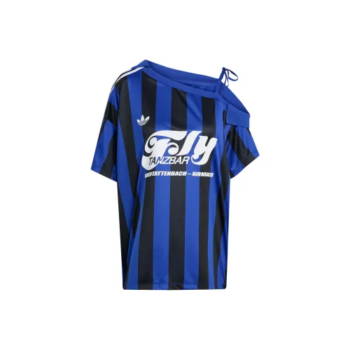 Adidas Originals SS25 OFF SHOULDER JERSEY Soccer Jersey Women's Semi Fluorescent Blue/Black