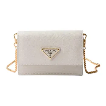 PRADA Calfskin One Shoulder Crossbody Card Holder Women's Chalk White