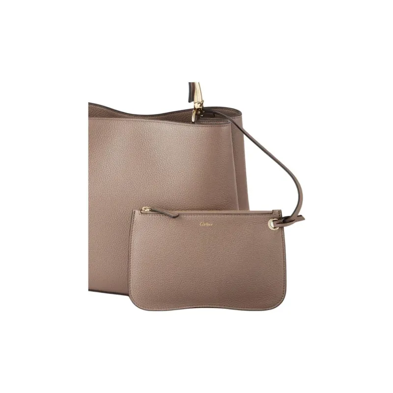 CARTIER Panthère De Cartier Grain Calfskin One Shoulder Handbag Medium Size Women's Clay-5