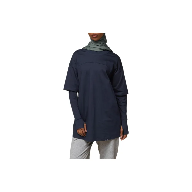 GYMSHARK x Leana Deeb Drop Shoulder Sleeve T Shirt Women's Dark Blue-0