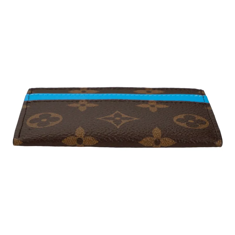 LOUIS VUITTON Leather Card Holder Regular Unisex Blue & Brown-3